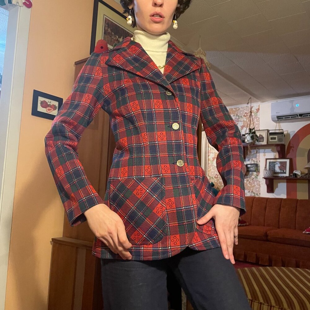 1970s metal button wyndham plaid pocket blazer - made in canada! - Picture 5 of 12